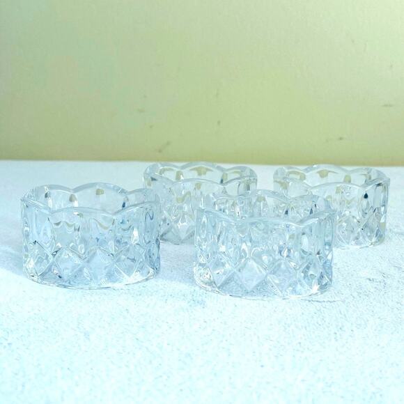 4 Vtg GORHAM Crystal "King Edward Crown" Napkin Rings Table Decor Diamond - Picture 3 of 7